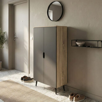 Παπουτσοθήκη-ντουλάπα Oufelia pakoworld sonoma-ανθρακί 60x32.5x134.5εκ