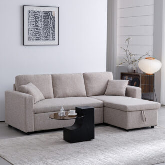 Alternative view of Γωνιακός αναστρέψιμος καναπές κρεβάτι Kamore pakoworld με αποθηκευτικό χώρο μπεζ ύφασμα 223x146x85εκ