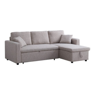 Γωνιακός αναστρέψιμος καναπές κρεβάτι Kamore pakoworld με αποθηκευτικό χώρο μπεζ ύφασμα 223x146x85εκ