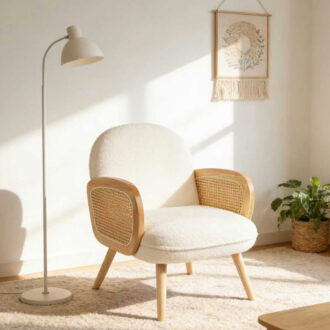 Alternative view of Πολυθρόνα Stedy pakoworld λευκό μπουκλέ ύφασμα με πόδι σε φυσική απόχρωση 78x64x82εκ