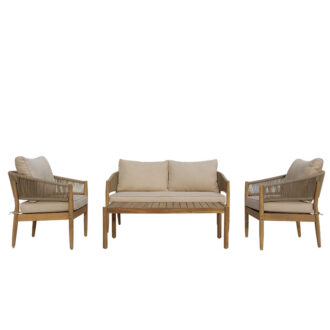 Alternative view of Σαλόνι εξωτερικού χώρου Lemanda pakoworld μασίφ ξύλο ακακίας με σχοινί και μπεζ μαξιλάρια