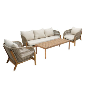 Alternative view of Σαλόνι εξωτερικού χώρου Verilan pakoworld μασίφ ξύλο ακακίας με σχοινί και μπεζ μαξιλάρια