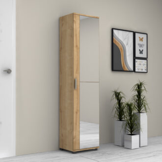 Alternative view of Ντουλάπα ρούχων - παπουτσοθήκη Visla Megapap μονόφυλλη με καθρέπτη χρώμα φυσικό οξιάς 45x36x187εκ.