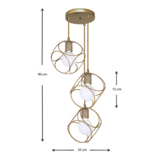 Alternative view of Φωτιστικό οροφής Lusita Megapap E27 μεταλλικό τρίφωτο χρώμα χρυσό 35x35x90εκ.