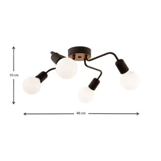 Alternative view of Φωτιστικό οροφής Horus Megapap E27 μεταλλικό τετράφωτο χρώμα μαύρο 48x48x10εκ.