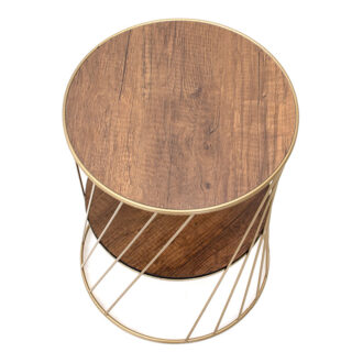 Alternative view of Τραπεζάκι βοηθητικό Jaspin Megapap μεταλλικό - Mdf χρώμα χρυσό - καρυδί 32x32x44εκ.