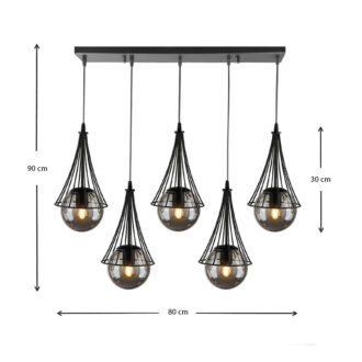 Alternative view of Φωτιστικό οροφής Chavi Megapap E27 μεταλλικό πεντάφωτο χρώμα μαύρο 80x10x90εκ.