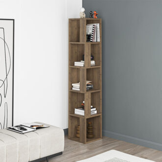 Βιβλιοθήκη γωνιακή Piano Megapap χρώμα ανοιχτό καρυδί 31,4x31,4x158,9εκ.