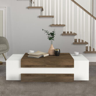 Alternative view of Τραπεζάκι σαλονιού Nora Megapap χρώμα λευκό - καρυδί 110x60,6x31εκ.