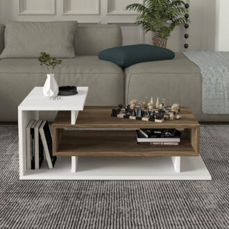 Alternative view of Τραπεζάκι σαλονιού Flynn Megapap χρώμα λευκό - καρυδί 90x50x35εκ.