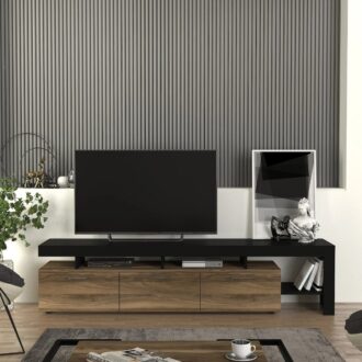 Alternative view of Έπιπλο τηλεόρασης Acnes Megapap χρώμα μαύρο - καρυδί 220x40x52εκ.