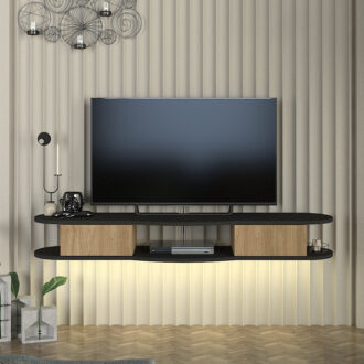 Alternative view of Έπιπλο τηλεόρασης επιτοίχιο Perk Megapap με LED χρώμα ανθρακί - sepet oak 150x35x19,2εκ.