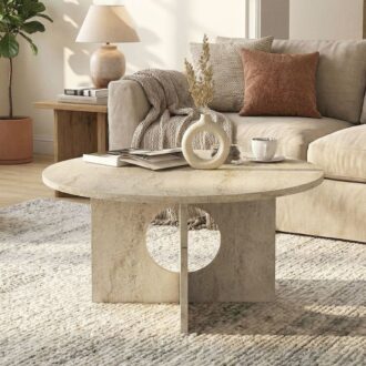 Τραπεζάκι σαλονιού Mara Megapap χρώμα travertine Ø75x36,8εκ.