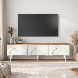 Έπιπλο τηλεόρασης Bono Megapap χρώμα λευκό - sepet oak 150x32,3x42,1εκ.