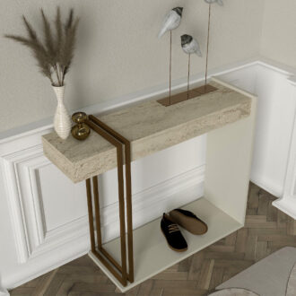 Alternative view of Κονσόλα Desca Megapap χρώμα travertine - sandstone - χρυσό 91,8x29,6x74,2εκ.