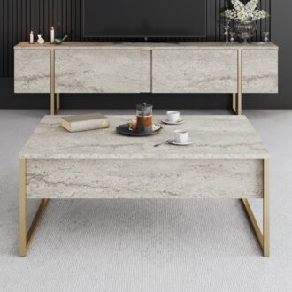 Alternative view of Τραπεζάκι σαλονιού Luxe Megapap χρώμα travertine - χρυσό 90x60x40εκ.