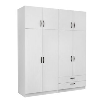 Ντουλάπα ρούχων Victoria Megapap τετράφυλλη με πατάρι και συρτάρια χρώμα λευκό 200x60x240εκ.