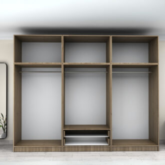 Alternative view of Ντουλάπα ρούχων Victoria Megapap εξάφυλλη με πατάρι και συρτάρια χρώμα καρυδί 300x60x240εκ.