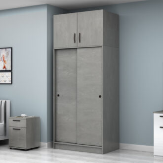 Alternative view of Ντουλάπα ρούχων Regio Megapap δίφυλλη συρόμενη με πατάρι χρώμα γκρι σκυροδέματος 100x60x240εκ.