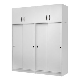 Ντουλάπα ρούχων Regio Megapap τετράφυλλη συρόμενη με πατάρι χρώμα λευκό 200x60x240εκ.