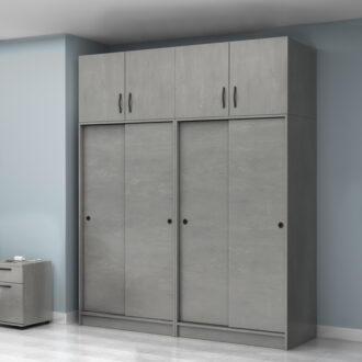Alternative view of Ντουλάπα ρούχων Regio Megapap τετράφυλλη συρόμενη με πατάρι χρώμα γκρι σκυροδέματος 200x60x240εκ.