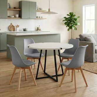 Σετ τραπεζαρία 5τμχ Rubes - Viva Megapap χρώμα λευκό - γκρι Ø100x78εκ.