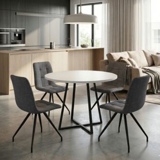 Σετ τραπεζαρία 5τμχ Rubes - Bianca Megapap χρώμα λευκό - γκρι Ø100x78εκ.