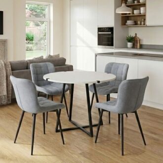 Σετ τραπεζαρία 5τμχ Rubes - Chiara Megapap χρώμα λευκό - γκρι Ø100x78εκ.