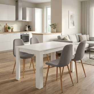 Σετ τραπεζαρία 5τμχ Darlen - Iris Megapap χρώμα λευκό - ανοιχτό μπεζ/φυσικό πόδι 125x72x74εκ.