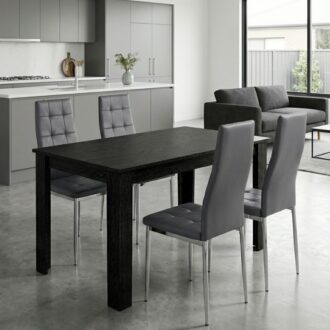 Σετ τραπεζαρία 5τμχ Darlen - Rosa Megapap χρώμα sencron black - γκρι/χρωμίου πόδι 125x72x74εκ.