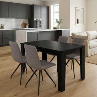 Σετ τραπεζαρία 5τμχ Darlen - Bianca Megapap χρώμα sencron black - ανοιχτό μπεζ 125x72x74εκ.